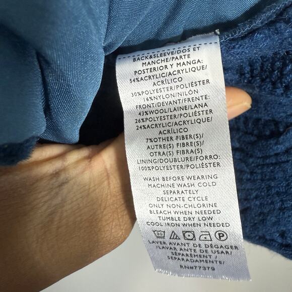 Ann Taylor Size S Sea Storm Teal Mixed Media Cable Sweater Coat Jacket New - Picture 8 of 8